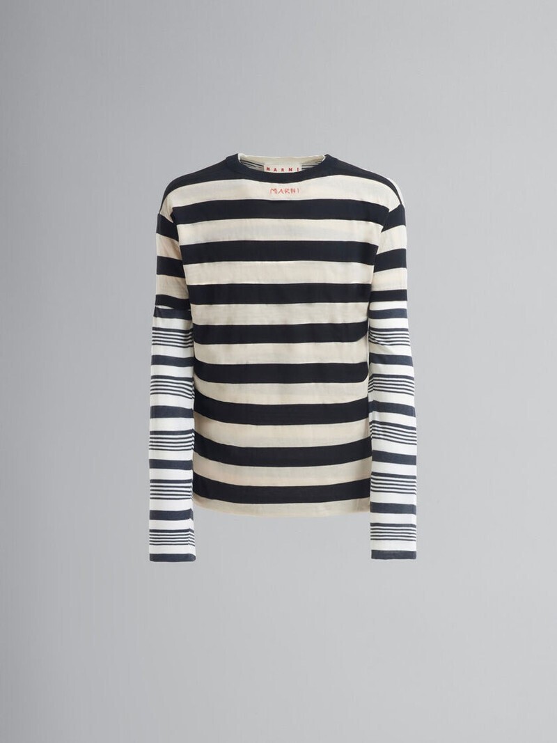 MARNI BLACK AND WHITE LAYERED COTTON CREW-NECK WITH CONTRAST STRIP