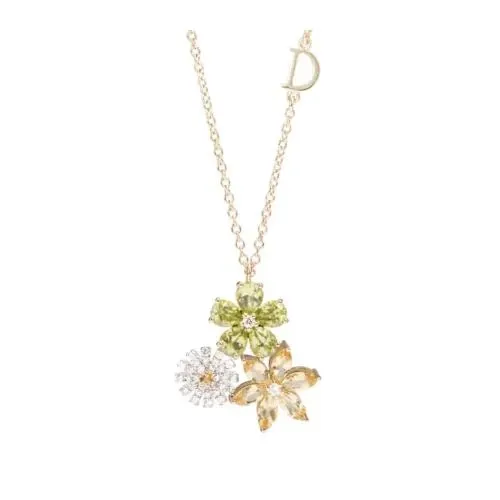DAMIANI ホワイトゴールドとイエローゴールドのネックレス (シトリンクォーツ、ペリドット、ダイヤモンド)