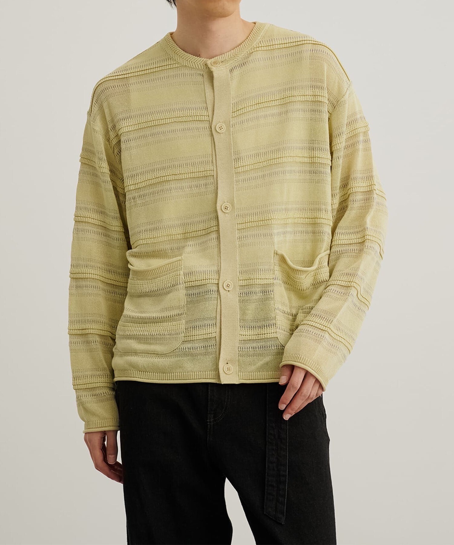 PUBLIC TOKYO クルーネックメッシュボーダーカーデ