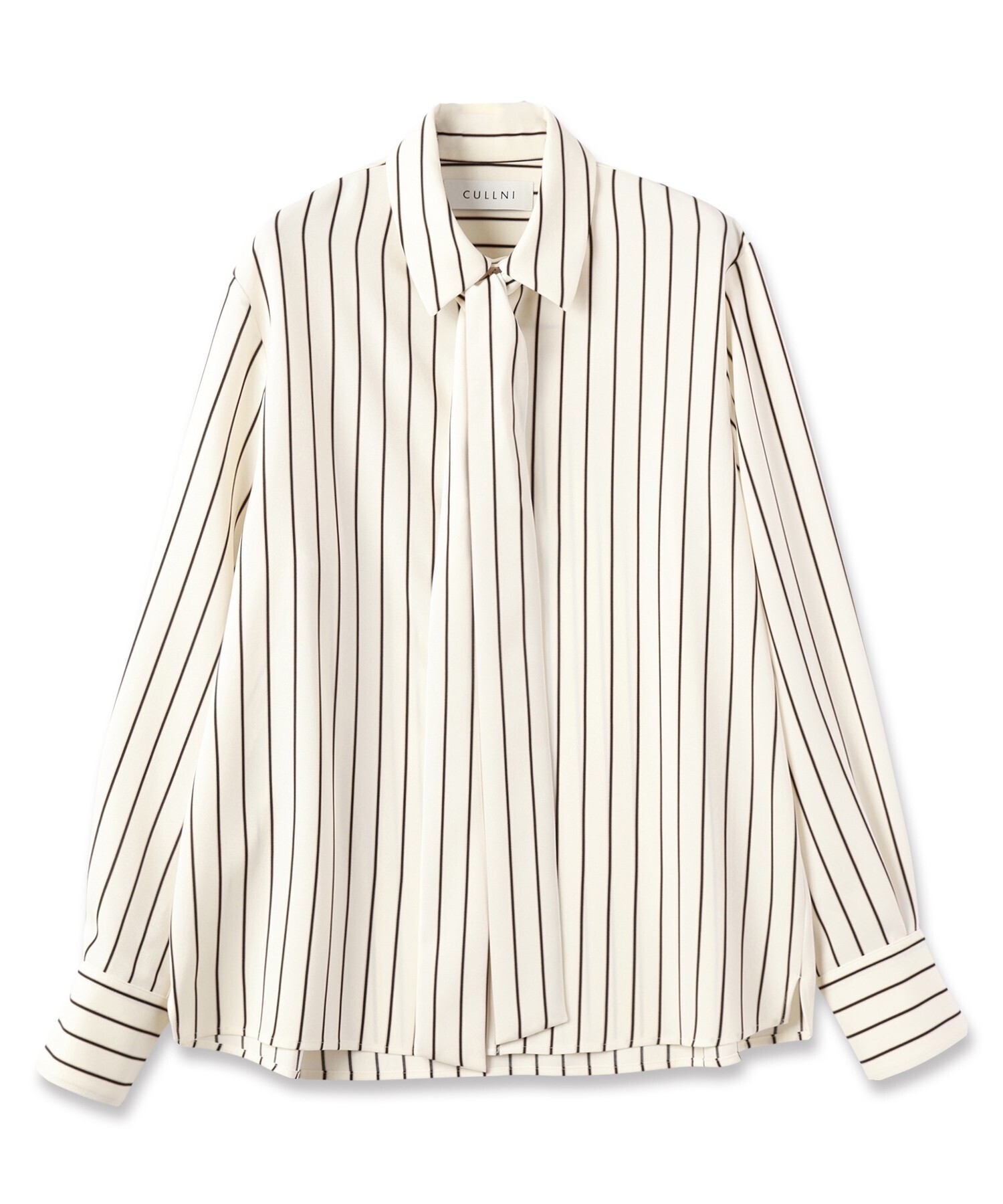 CULLNI Melange Stripe Twill Bow Tie Long Sleeve Shirt