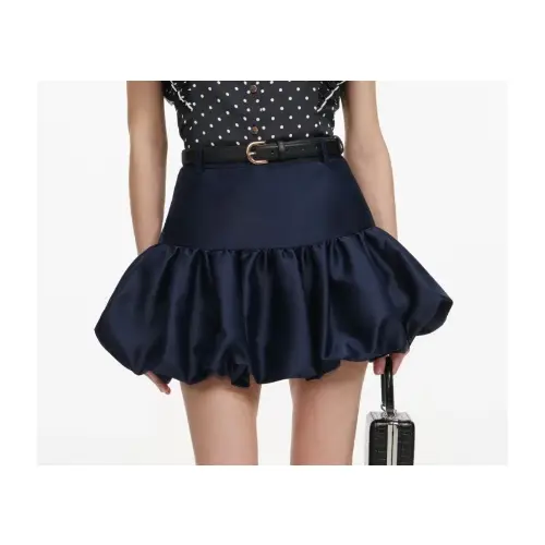 Self-Portrait Navy Taffeta Skirt