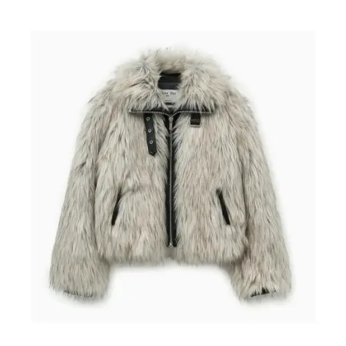 Matin Kim NECK BUCKLE CROP FUR JUMPER