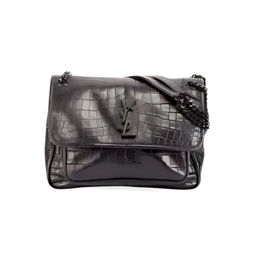 SAINT LAURENT Niki Medium YSL Monogram Crocodile-Embossed Chain Shoulder Bag
