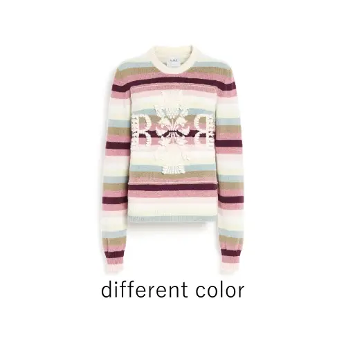 BARRIE Striped cashmere 3D logo round-neck jumper