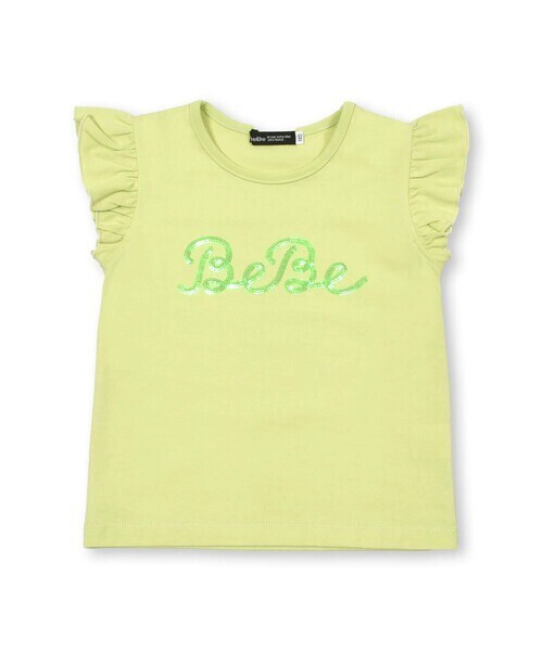 BeBe オーロラスパンコールロゴフリル袖Tシャツ