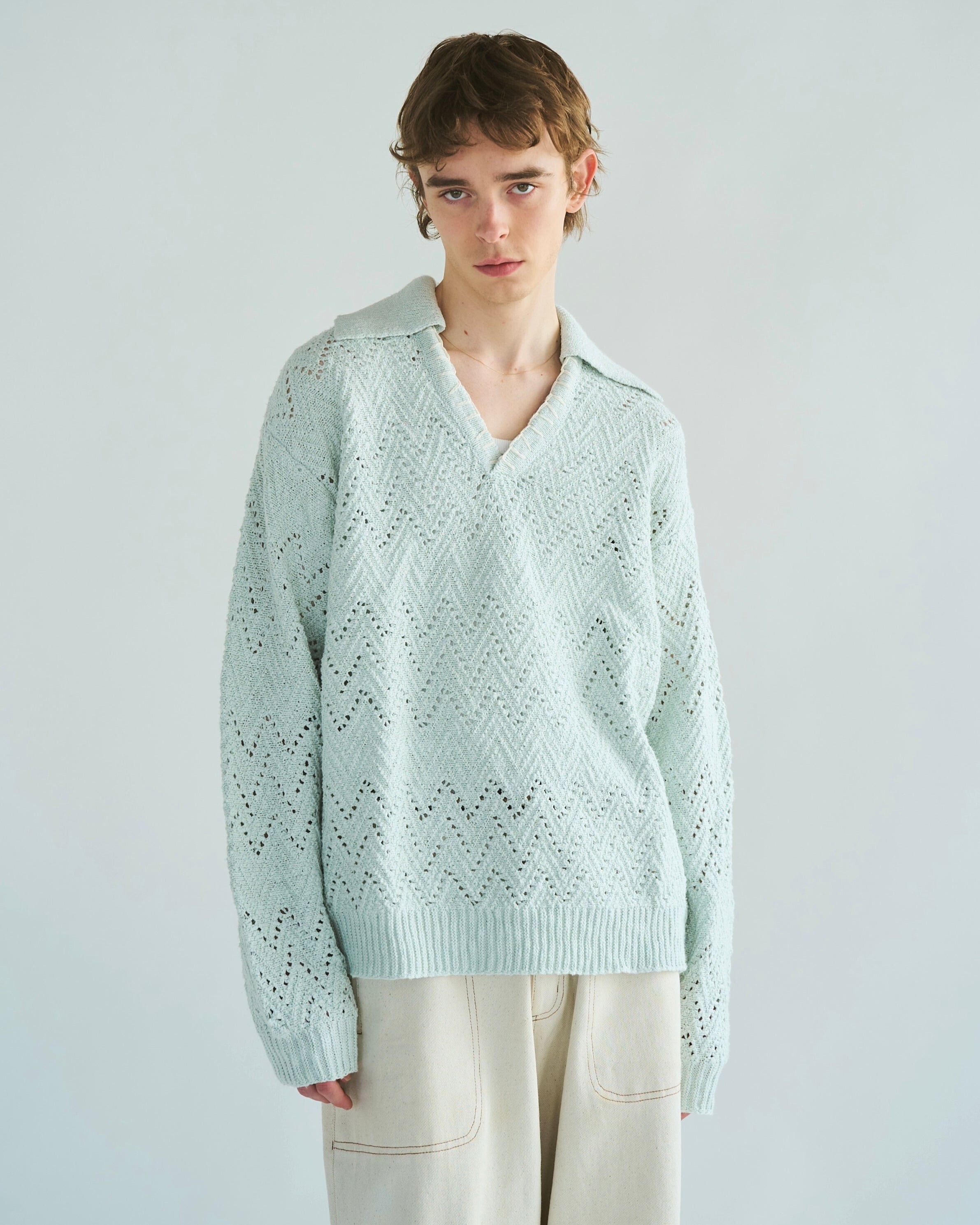 CAMPHOR WOOD skipper stitching l/s knit shirt