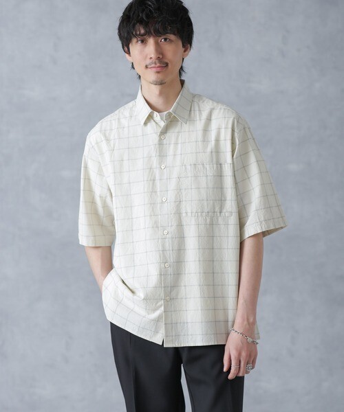 nano・universe ウインドウペンチェックレギュラーカラーシャツ