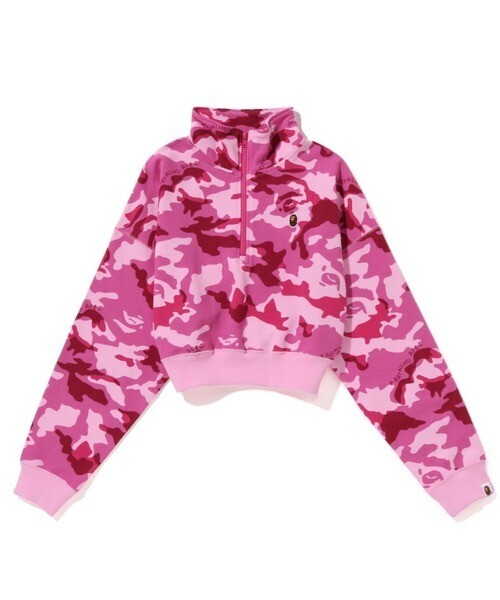 A BATHING APE WOODLAND CAMO CROPPED HALF ZIP SWEATER L