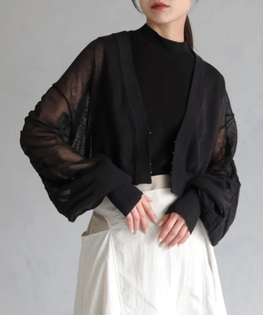 &g’aime <&g'aime BASIC>GATHER SHEER KNIT CARDIGAN/986-64300