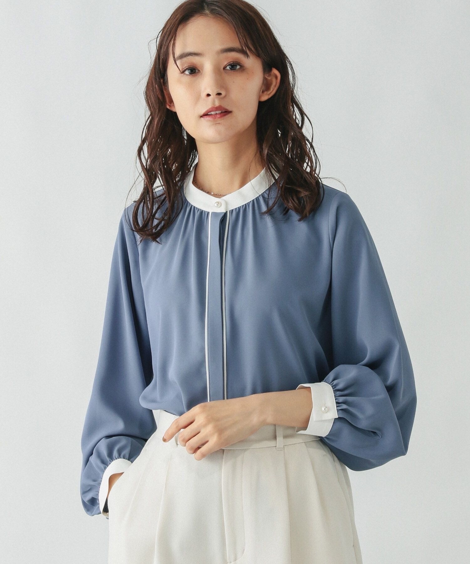 GLOBAL WORK お手入れラクラクパイピングブラウス