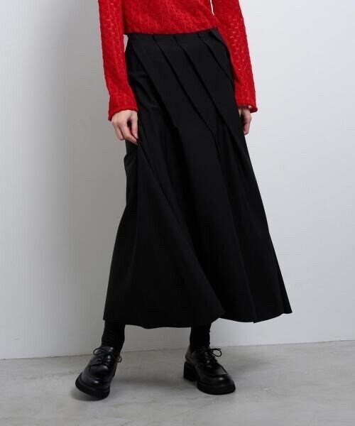 LANVIN en Bleu ウールギャバランダムタックスカート
