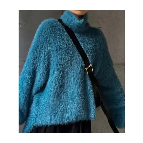 SHEIN FRIFUL 女性用カジュアル 無地 スタンドカラー フワフワセーター