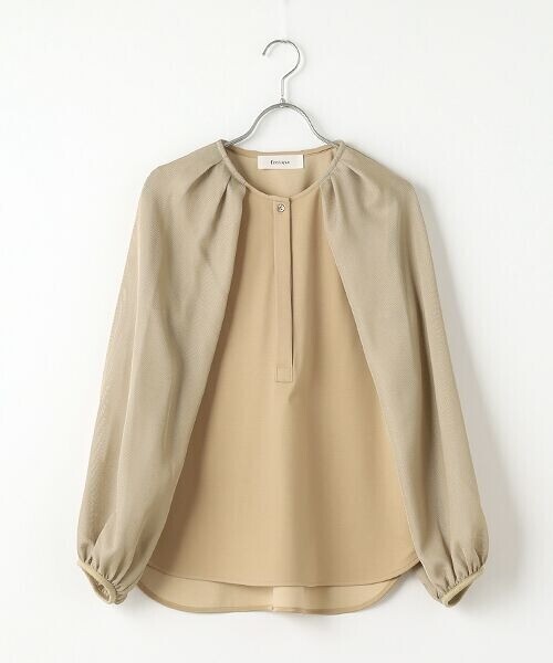 feerique メッシュ×ジャージドッキングブラウス