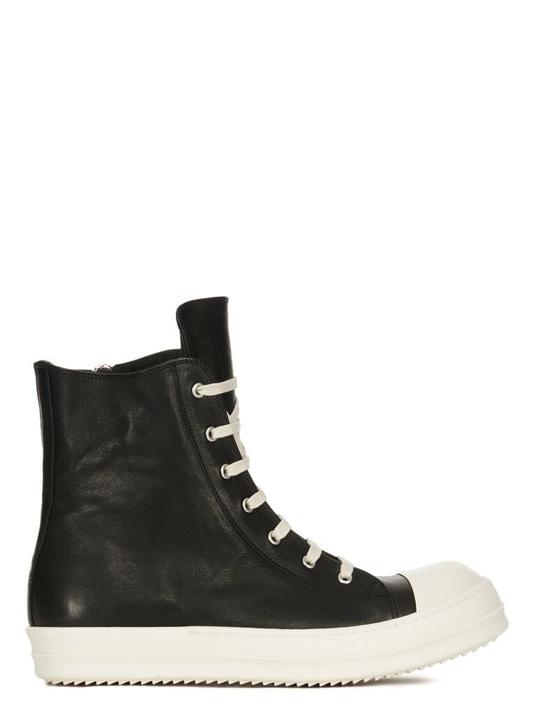 RICK OWENS カーフレザー ハイカット スニーカー ラモーンズ / SNEAKS (旧:RAMONES) / ブラック × ホワイト