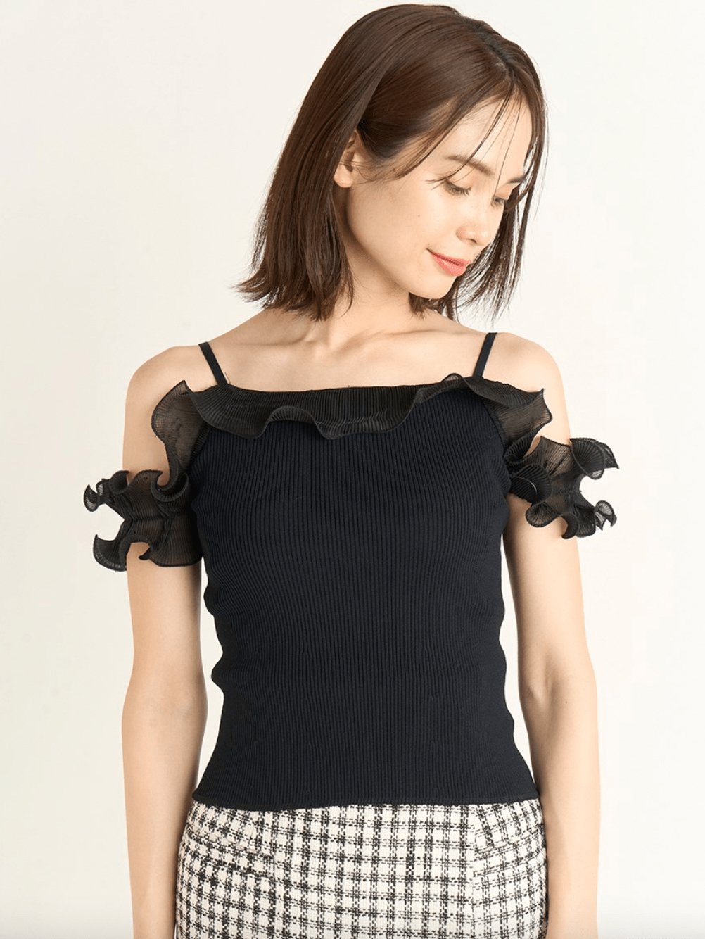 SNIDEL Sustainableプリーツフリルドッキングニット