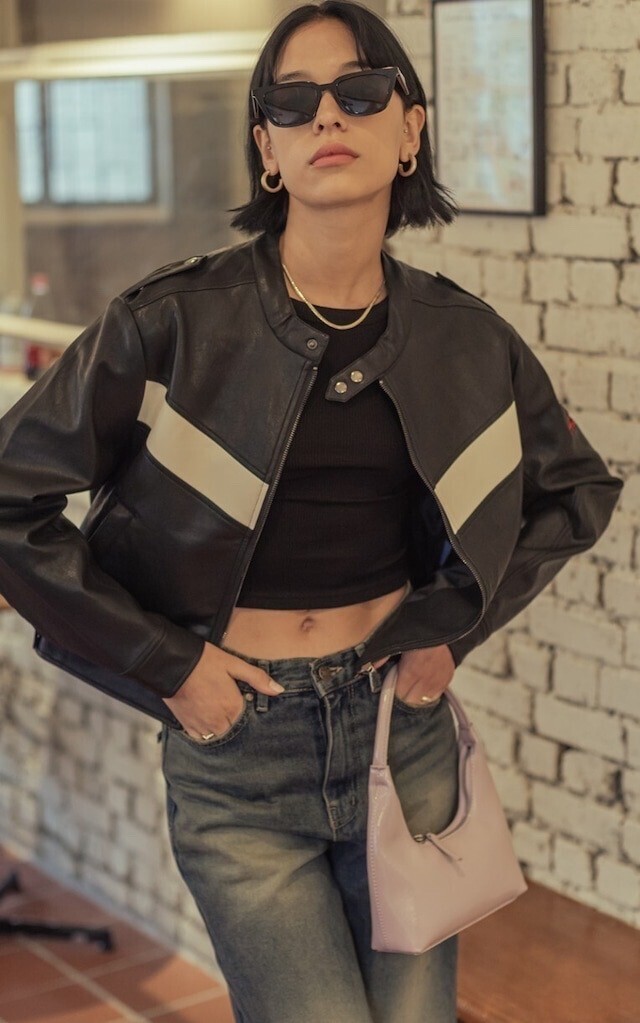 BITTER CELLS Eco Leather Lacing Jacket-Black