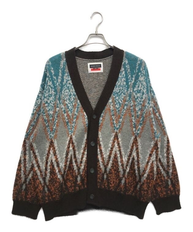 MAISONSPECIAL Airy Mohair Argyle Prime-Over V-Neck Knit Cardigan