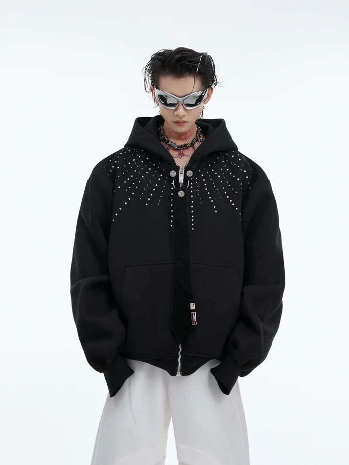 ARGUE CULTURE Studs Design Zipper Hoodie with Tie WN8048