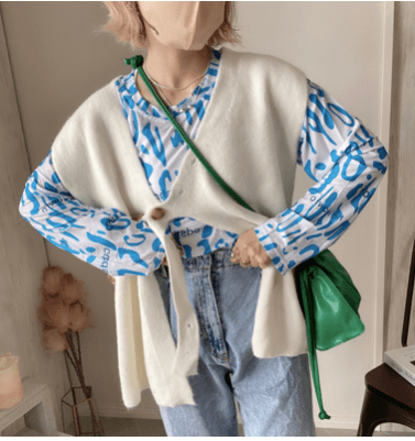 Chich&Sally leopard pattern sheer tops【White】