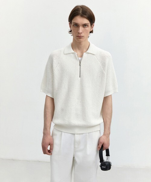 DUNST COLLARED HALF ZIP-UP KNIT