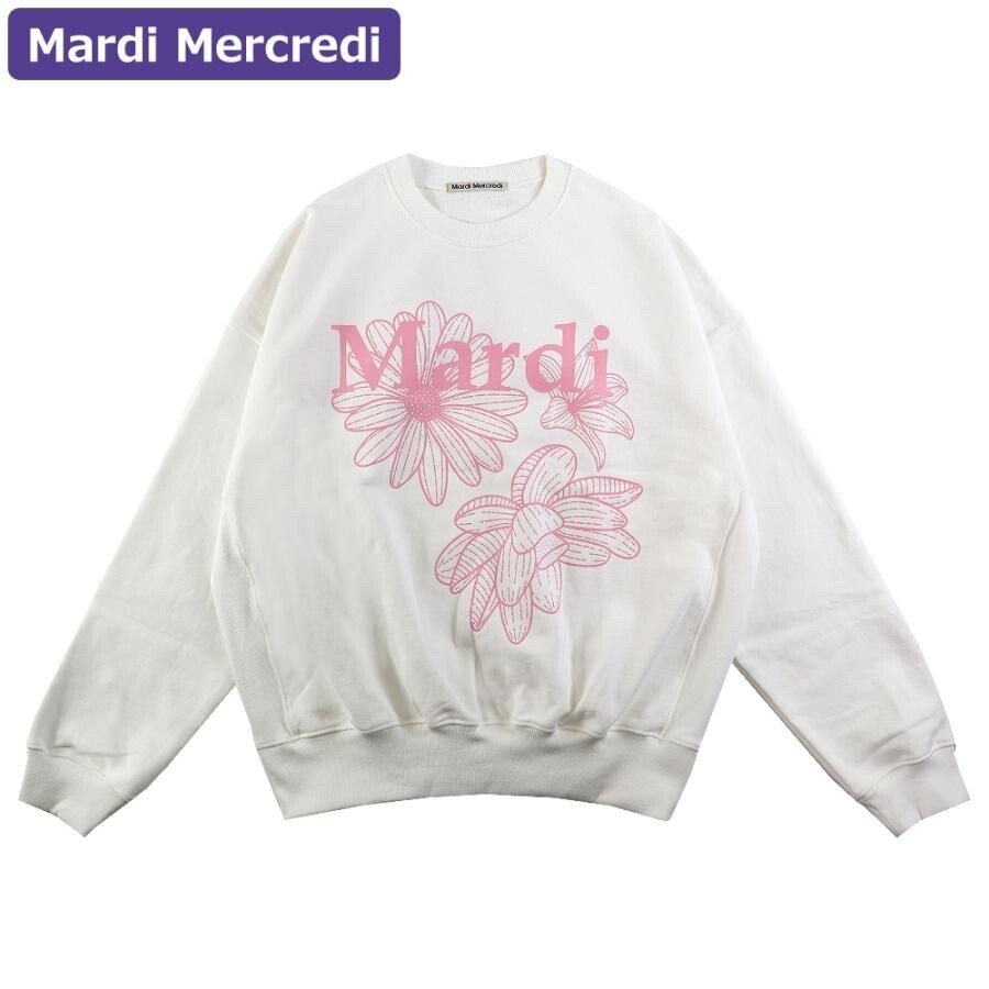 Mardi Mercredi SWEATSHIRT TRIPLE FLOWER WHITE PINK