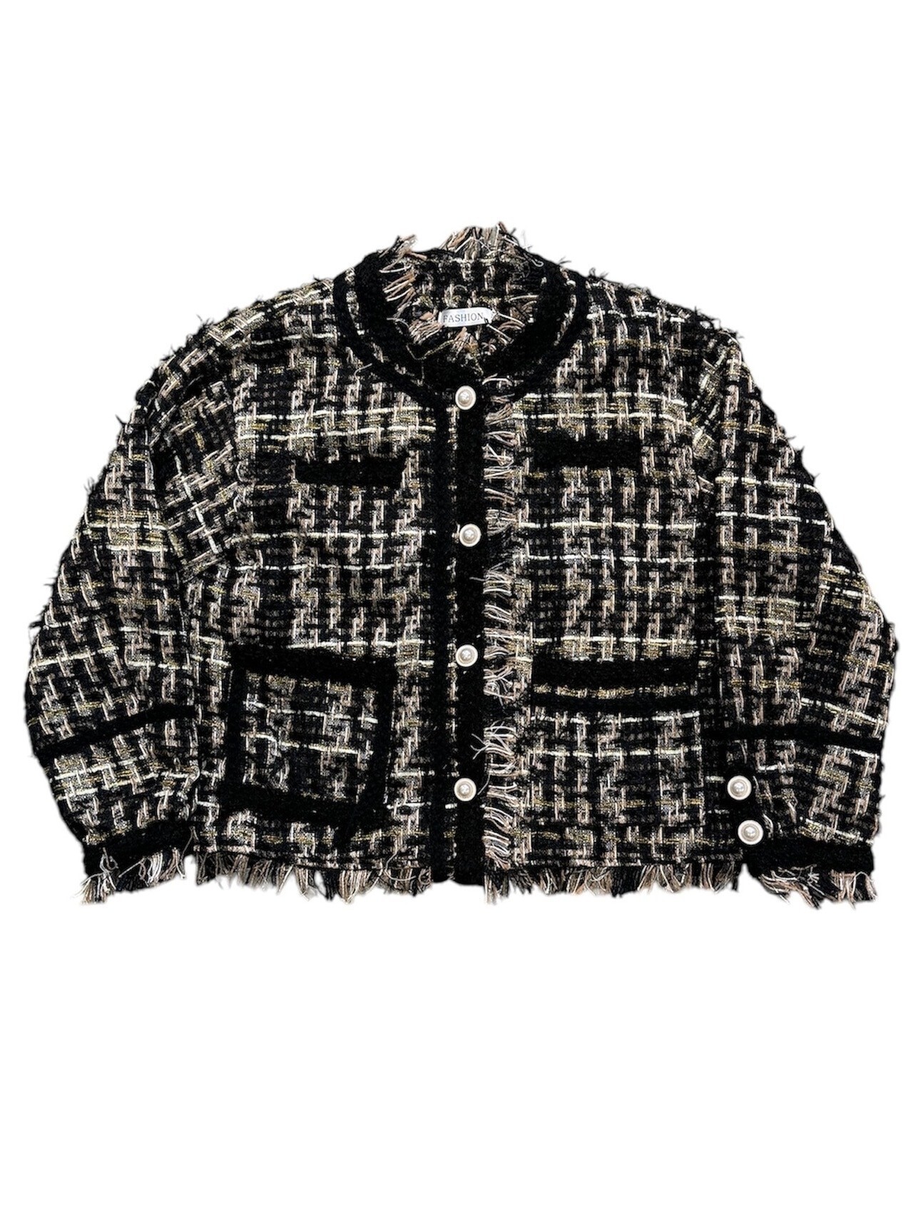 ALUDE fringe check tweed jacket