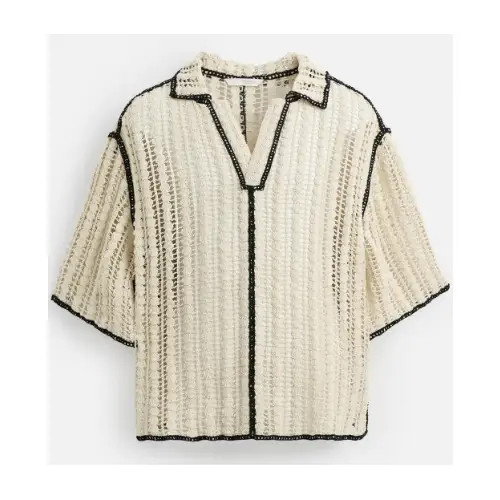 ZARA クロシェ編みテクスチャーポロシャツ