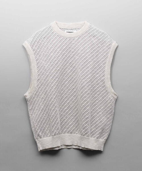 MAISON SPECIAL Slub Yarn Bias Mesh Prime-Over Sleeveless Knit
