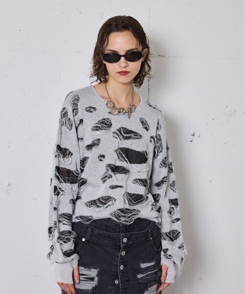 seyto Two tone damage knit / 2トーンダメージニット