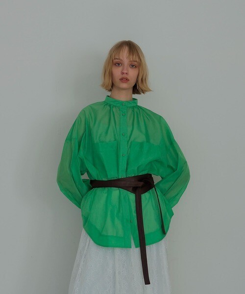 DRESSLAVE organdy band collar round blouse