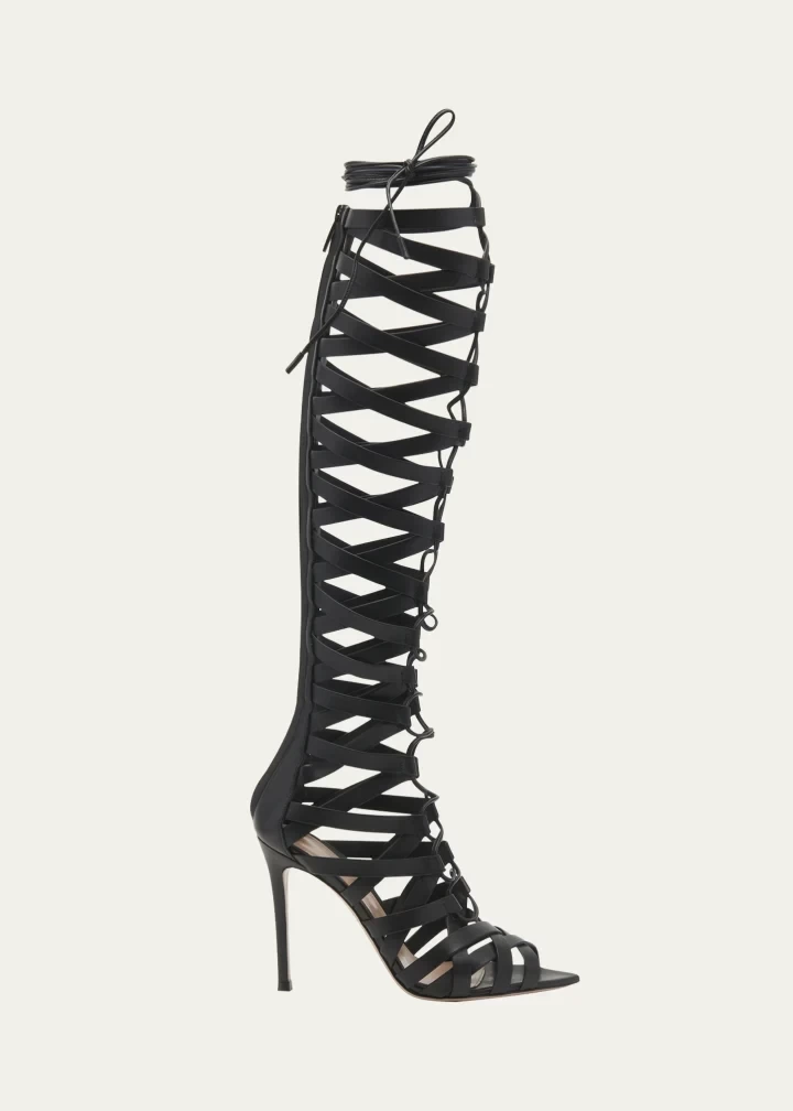 Gianvito Rossi Strappy Nappa Leather Wrap-Up Knee-High Boots