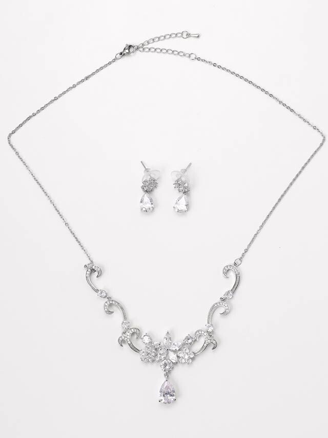 dazzy リーフモチーフ&ドロップシルバーネックレス&ピアスセット