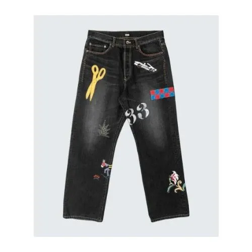 KHOKI Hand-Embroidered Denim Pants