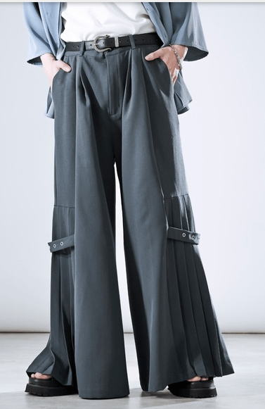 Ellno Loset サイドプリーツハトメベルトパンツ