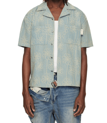 Andersson Bell FLOWER EMBROIDERY OPEN COLLAR SHIRT