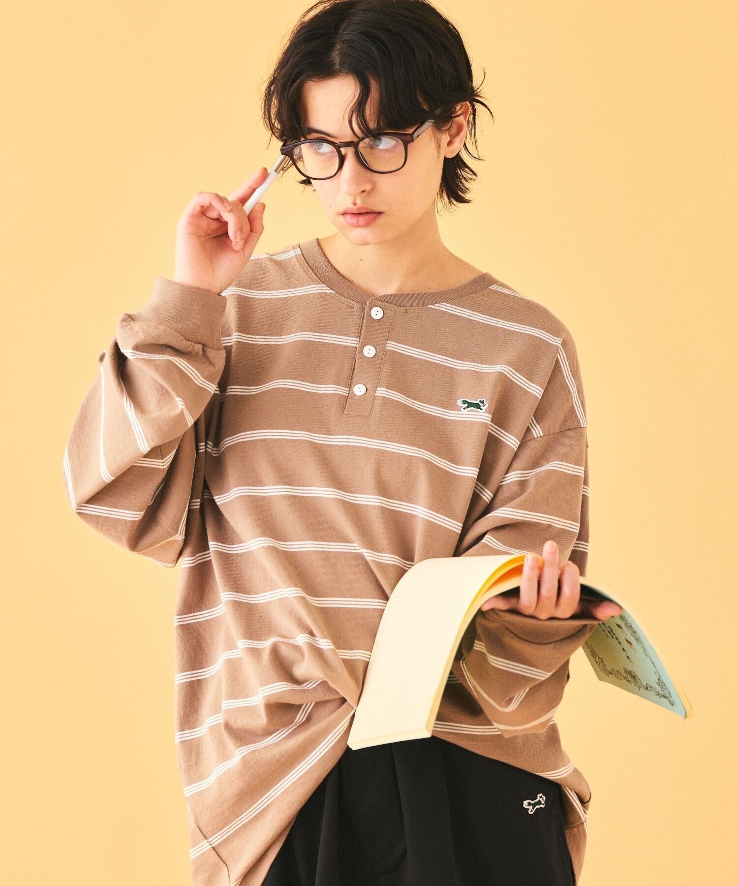 TOWN CRAFT 別注 スリーラインボーダーロングスリーブ ヘンリーネックTシャツ