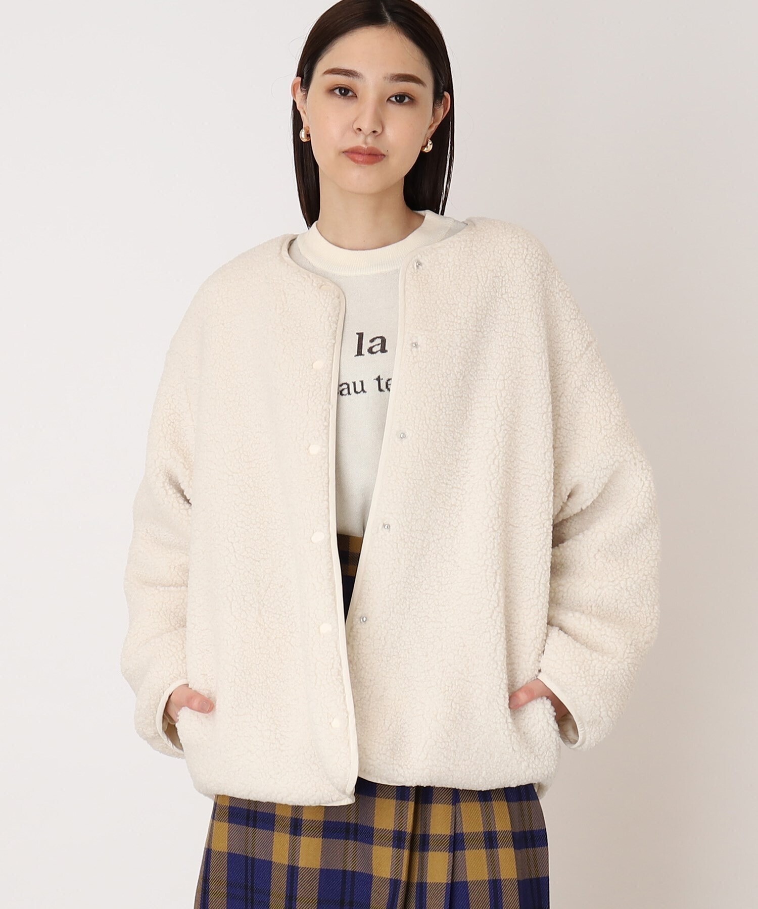 THE SHOP TK ボア×キルティングノーカラー