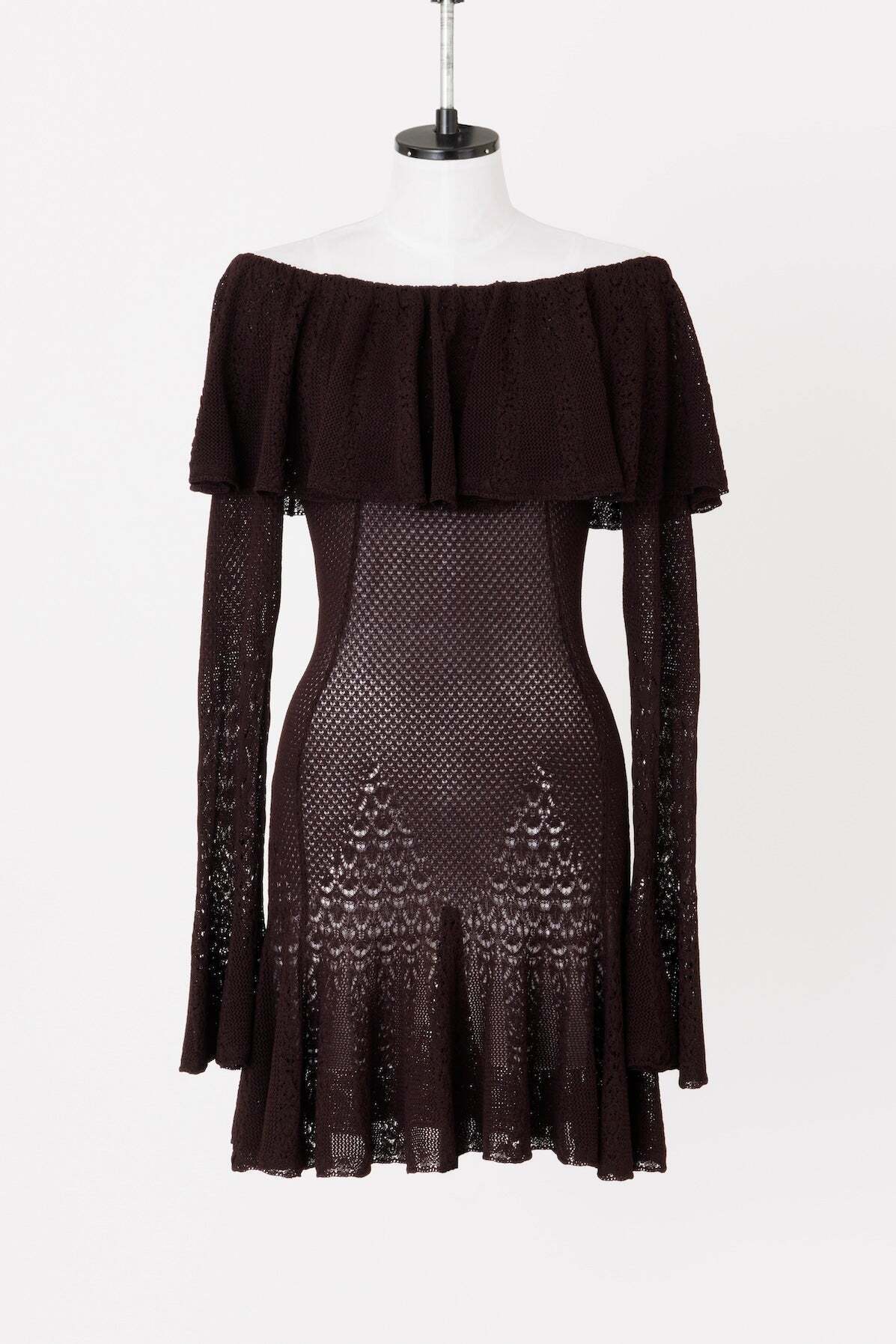FETICO LACE KNIT OFF-SHOULDER MINI DRESS