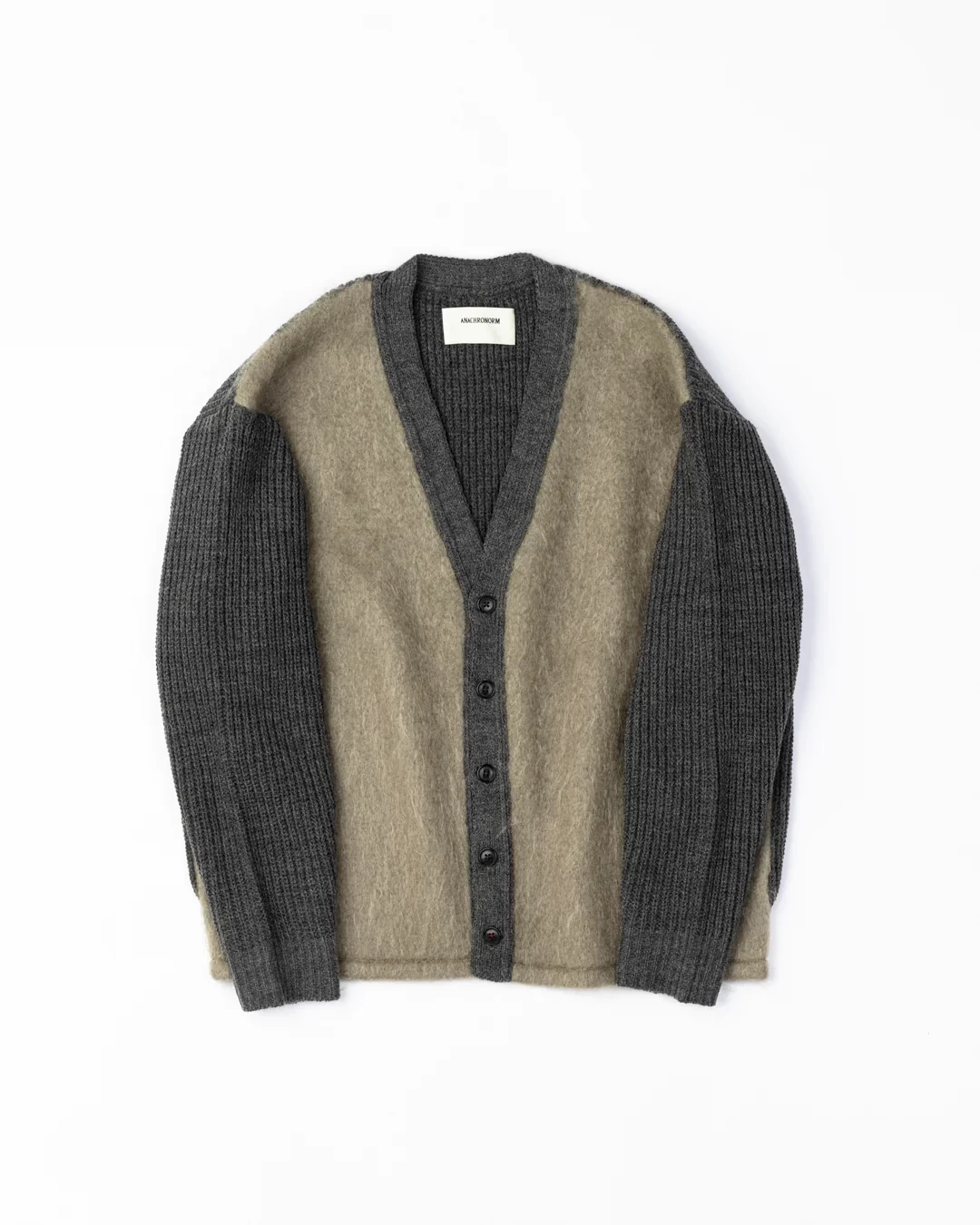 ANACHRONORM AN257 MOHAIR COMBINATION CARDIGAN CHARCOAL