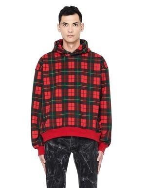FEAR OF GOD Oversized Black Watch Checked Loopback Cotton-Jersey Hoodie in Red