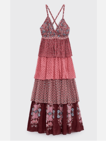 ZARA NWT クロスオーバー ストラップ Vネック ミディプリント ドレス フリル付き
