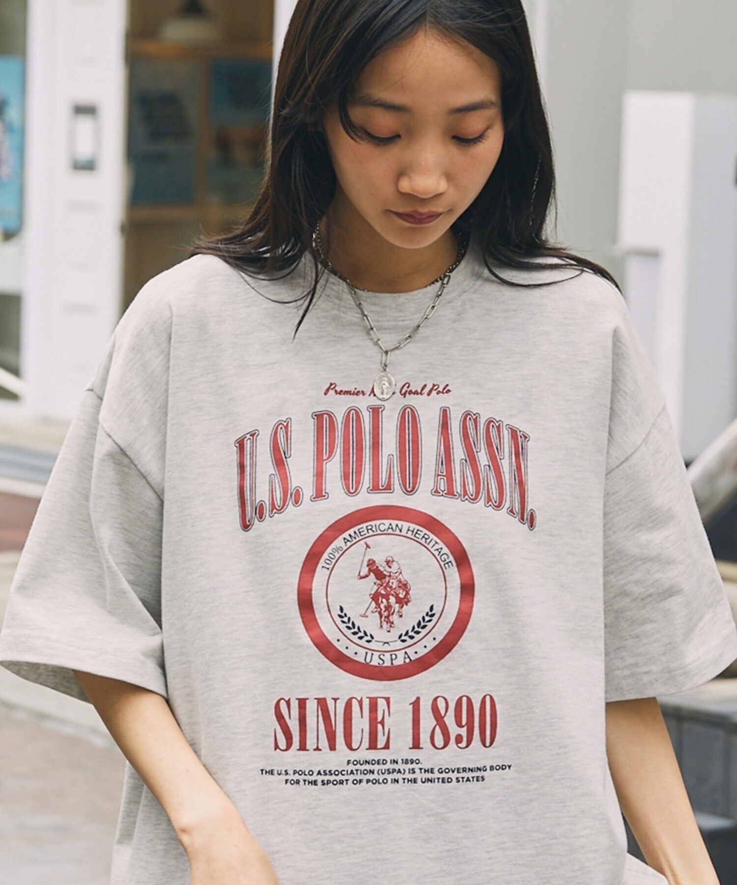 U.S. POLO ASSN. ユーエスポロアッスン 別注 オーバーサイズ ロゴデザイン 半袖Tシャツ