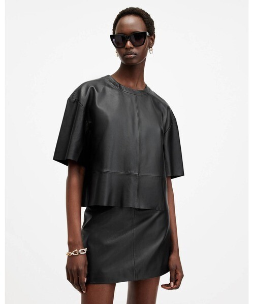 ALLSAINTS RENAI SHORT SLEEVE LEATHER T-SHIRT