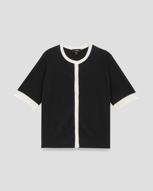 Theory Regal Wool Silk Trim Cardi