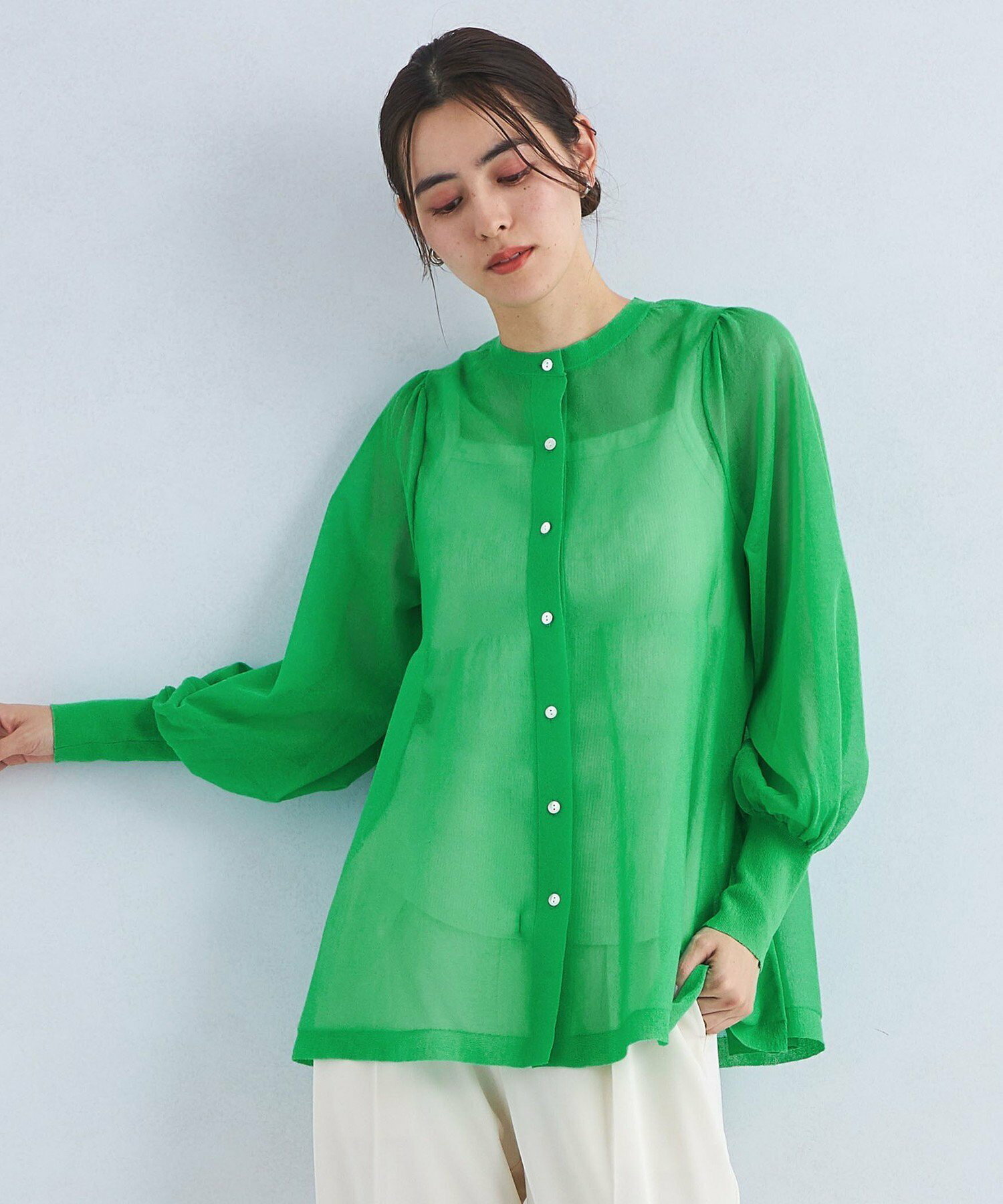 UNITED ARROWS green label relaxing シアー ペプラム ニット カーディガン -ウォッシャブル-