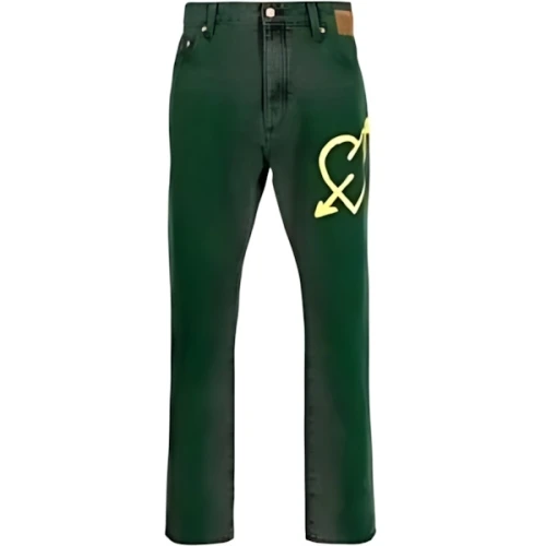 Palm Angels Heart Print Straight-leg Jeans In Green