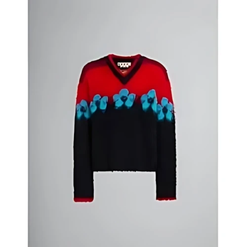 MARNI BLACK MOHAIR JUMPER WITH FLOWERS