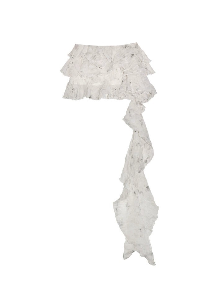 JNYLON STUDIOS asymmetrical tiered lace ruffle skirt in white