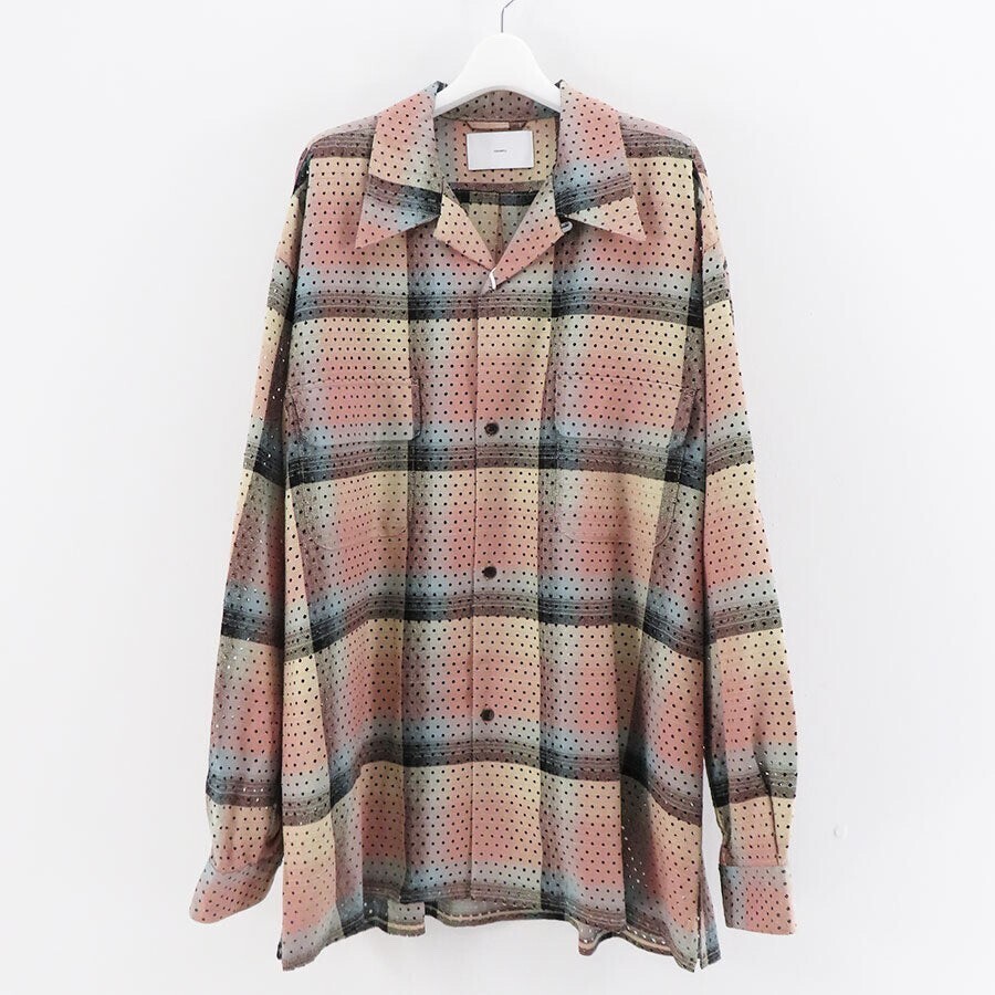 SUGARHILL PUNCHING RAYON OMBRE PLAID OPEN COLLAR BLOUSE