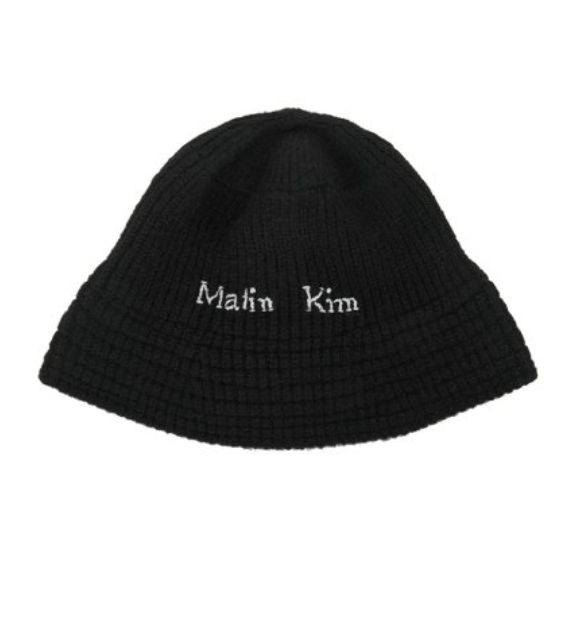 MATIN KIM LOGO KNIT BUCKET HAT IN BLACK
